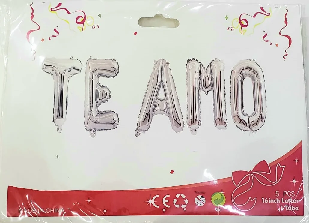 GLOBO LETRAS TE AMO PLATEADO